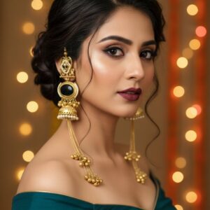 Maharani Black Stone Dhol Jhumka Long kashmiri Earrings❤️