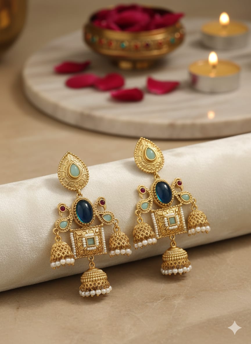 Royal Kashmiri Heritage Jhumka Earrings - Image 17