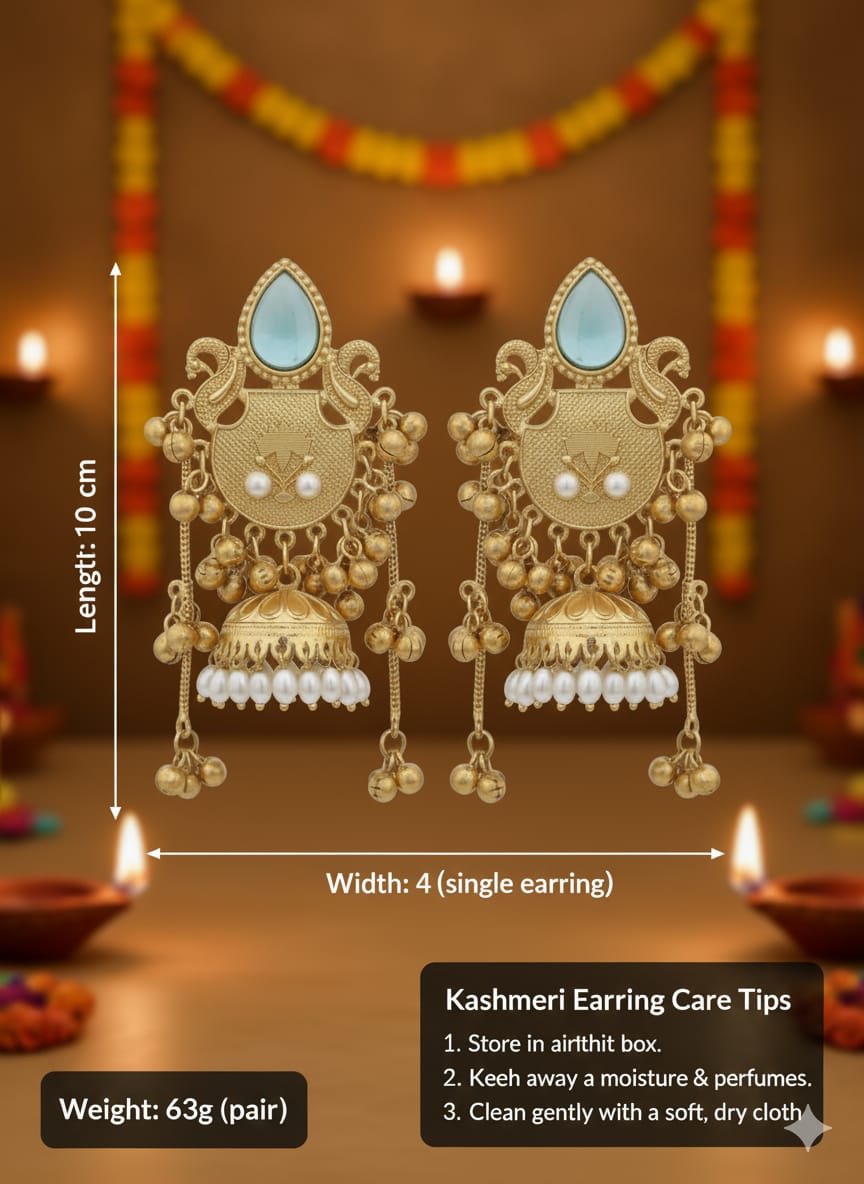 Royal Kashmiri Heritage Jhumka Earrings - Image 22