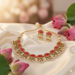 Lotus Bloom Kundan Pearl Necklace Set