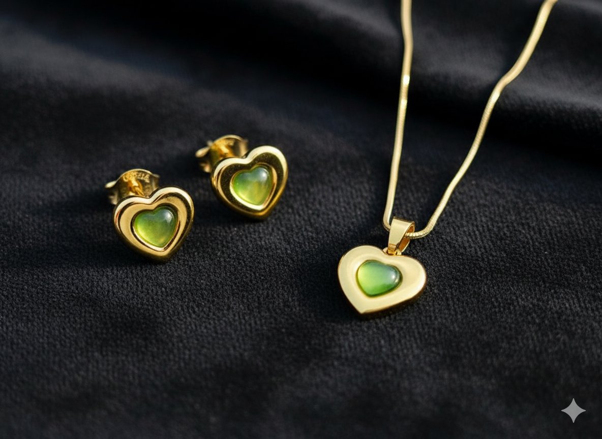 Evergreen Heart 18K Gold Plated Jewelry Set
