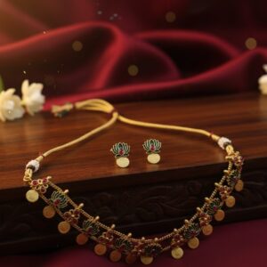 Vanika Lotus Coin Matt Finish Necklace Set