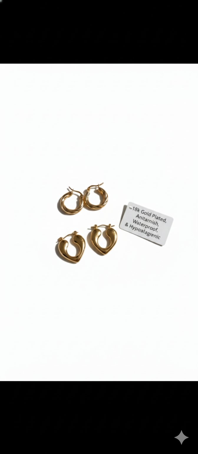 Golden Glow Combo – 18K Gold Plated Earrings (Set of 2 Pairs) - Image 3