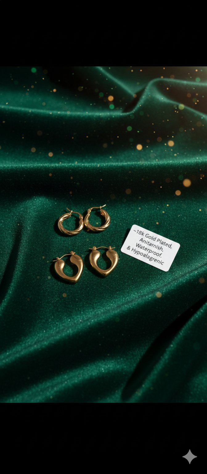 Golden Glow Combo – 18K Gold Plated Earrings (Set of 2 Pairs) - Image 2