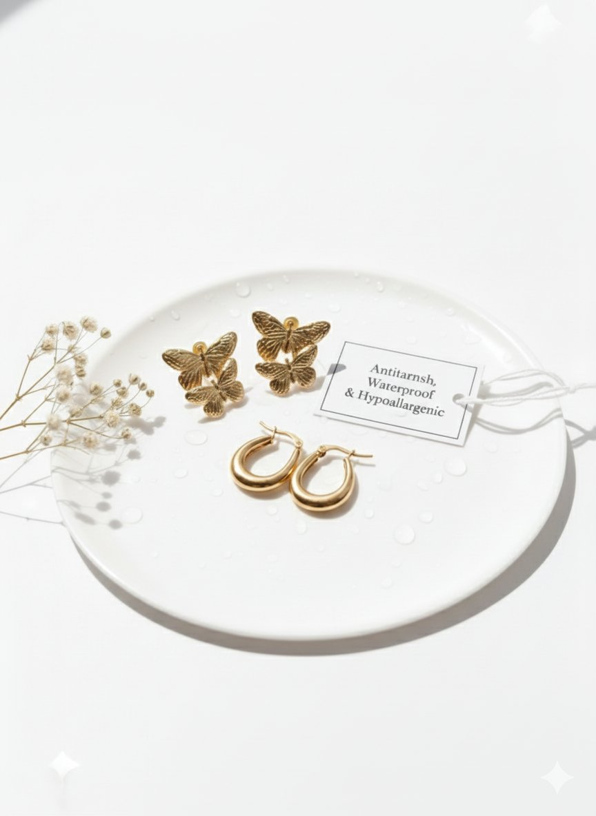 Aurelia Butterfly & Mini Hoop 18K Gold Plated Earrings – Combo Set of 2