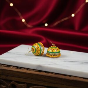 Haldi Rang Meenakari Jhumka Earrings