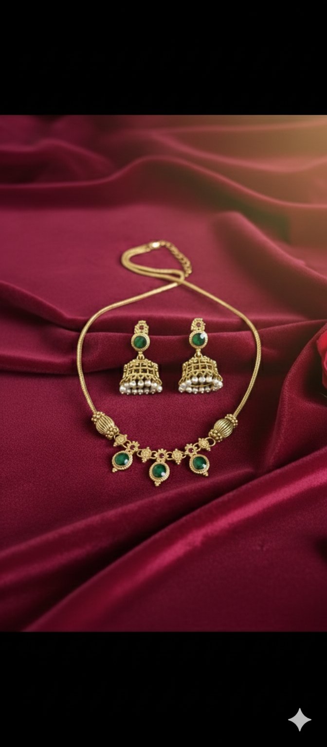 Aarohi Green Stone Matt Finish Necklace Set - Image 6