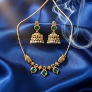 Aarohi Green Stone Matt Finish Necklace Set