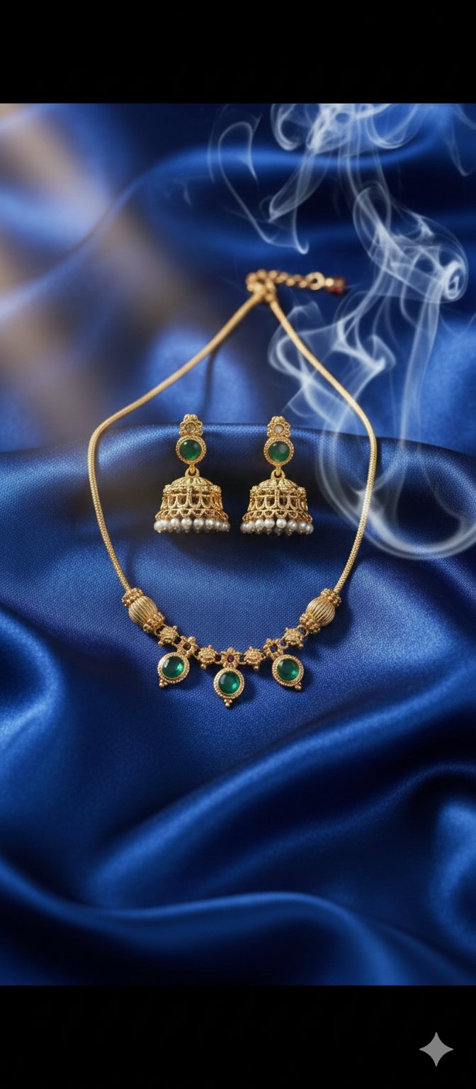 Aarohi Green Stone Matt Finish Necklace Set