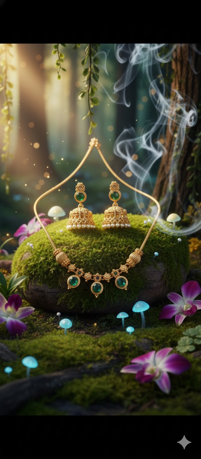 Aarohi Green Stone Matt Finish Necklace Set - Image 7