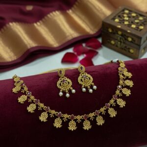 Royal Maroon Heritage Matt Finish Necklace Set