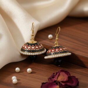 Red & Black Brass Meenakari Jhumka Earrings