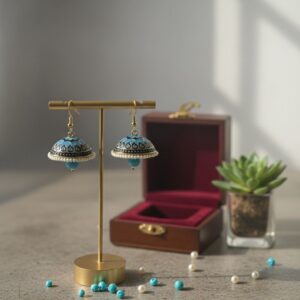 Blue & Black Brass Meenakari Jhumka Earrings