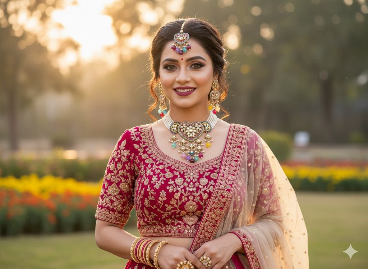 Multicolor Heart Pearl Choker Necklace Set - Image 2