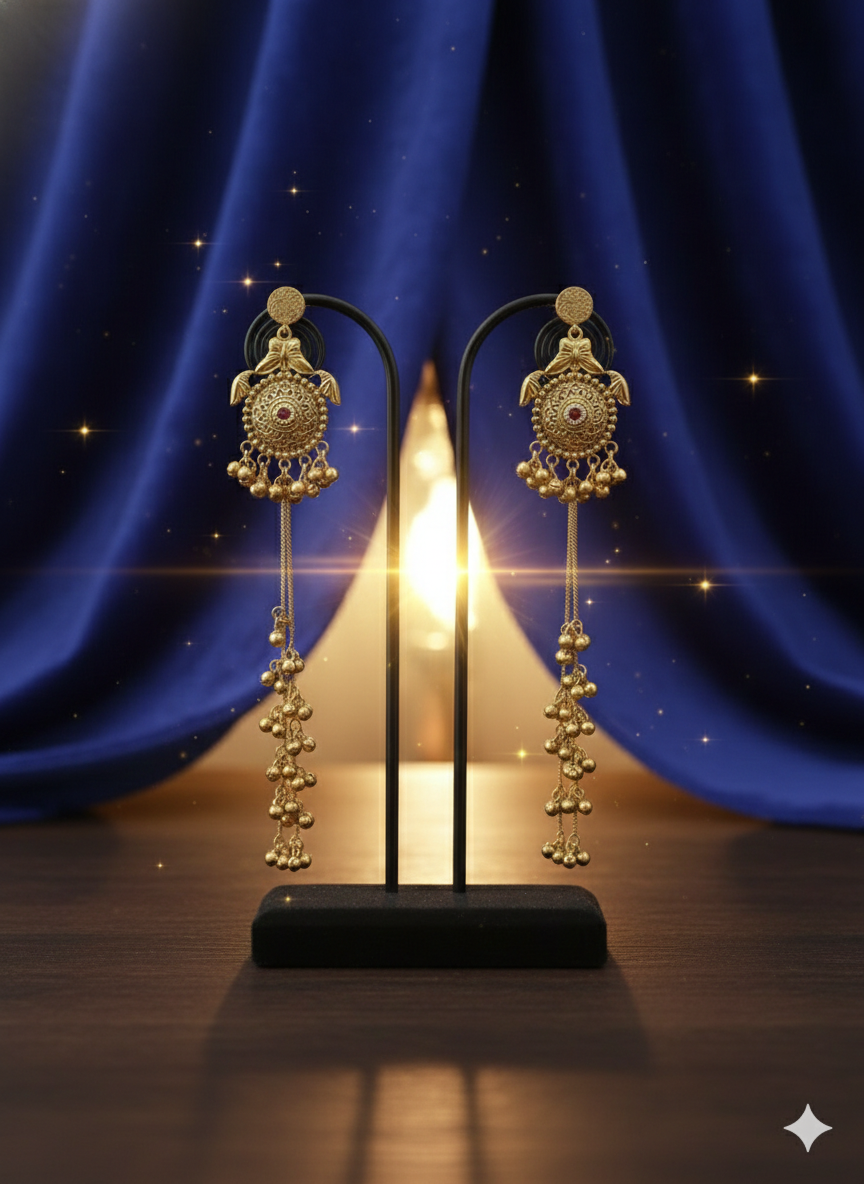 Kashmiri Noor Long Brass Earrings - Image 3