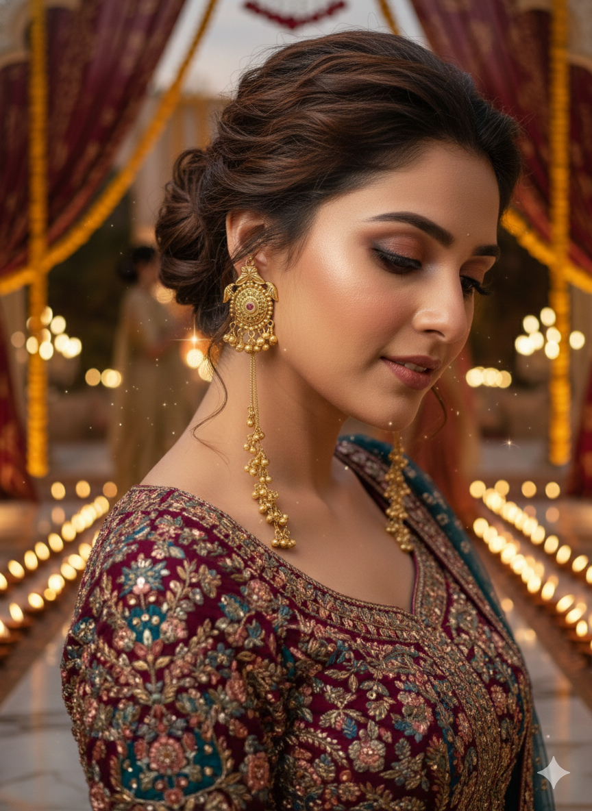 Kashmiri Noor Long Brass Earrings - Image 4