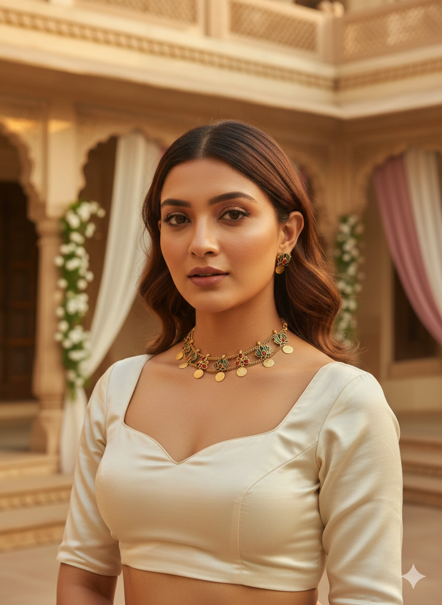 Vanika Lotus Coin Matt Finish Necklace Set - Image 7