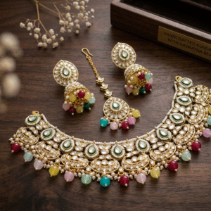 Multicolor Navratna Pearl Kundan Necklace Set